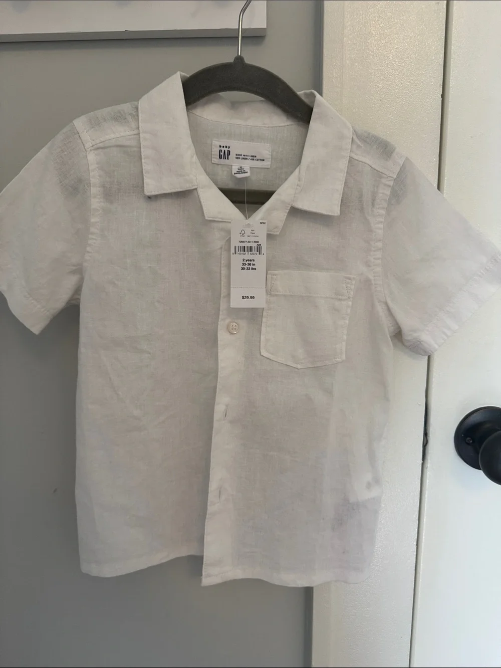 NWT Baby GAP White Linen Blend Short-Sleeve Shirt - 2T